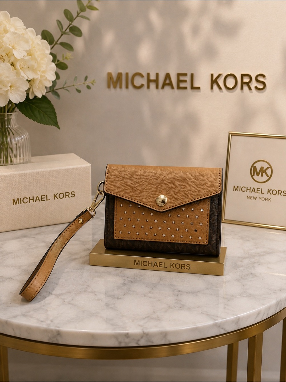 Michael Kors Tan and Brown Wristlet Wallet - NWT